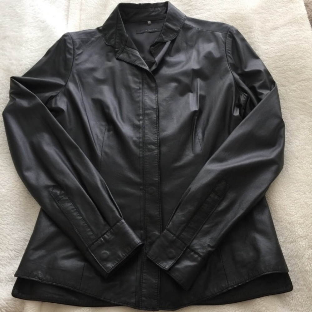 Elie Tahari Black Lambskin Leather Shirt/Jacket S